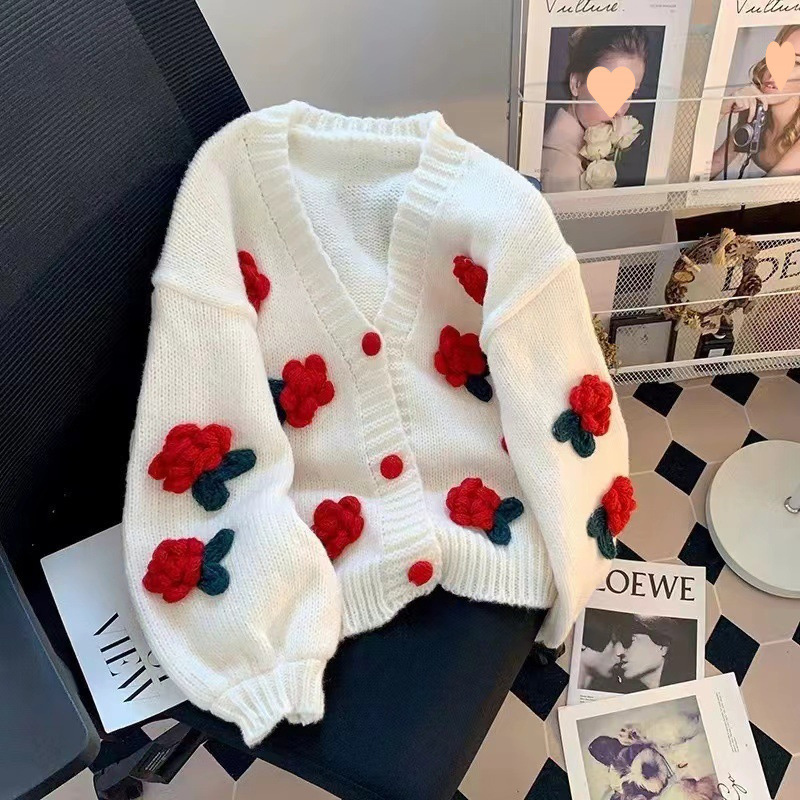 New 3D Flower Knitted Cardigan - Japanese Snacks recension och pris