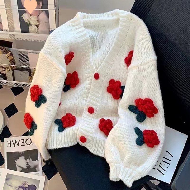 New 3D Flower Knitted Cardigan - Japanese Snacks recension och pris