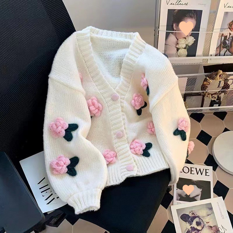 New 3D Flower Knitted Cardigan - Japanese Snacks recension och pris