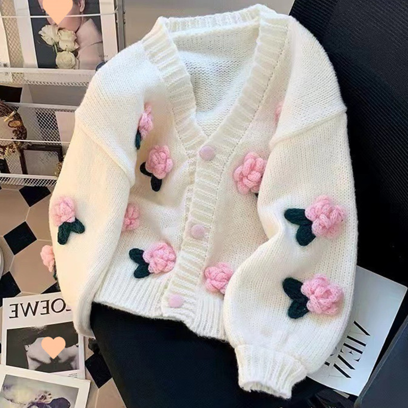 New 3D Flower Knitted Cardigan - Japanese Snacks recension och pris