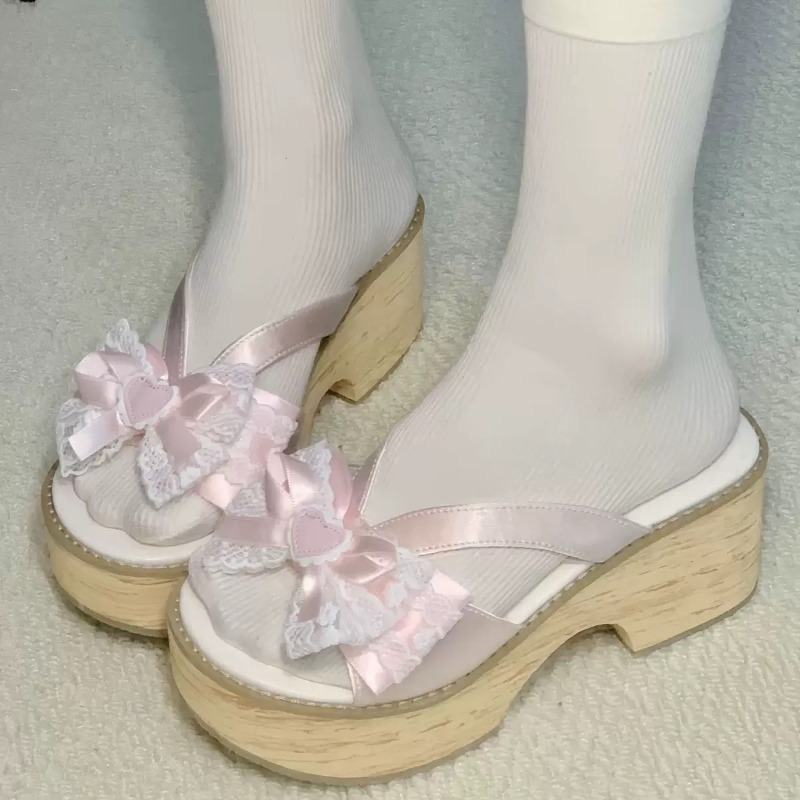 Sweet Bow Wood Grain Thick Bot - Geta Wooden Sandal recension och pris