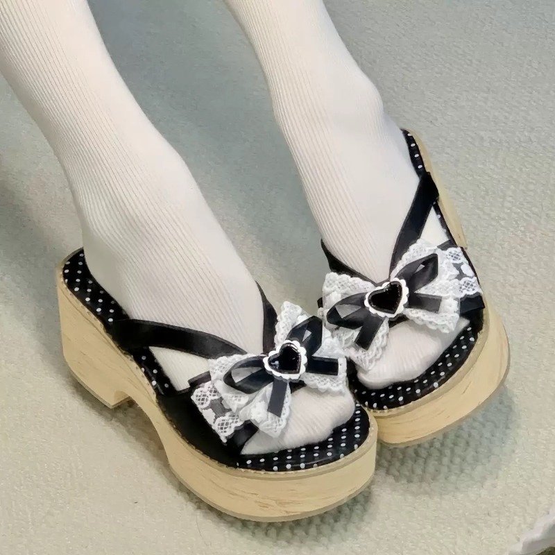 Sweet Bow Wood Grain Thick Bot - Geta Wooden Sandal recension och pris