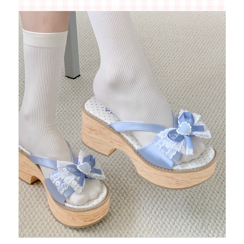 Sweet Bow Wood Grain Thick Bot - Geta Wooden Sandal recension och pris